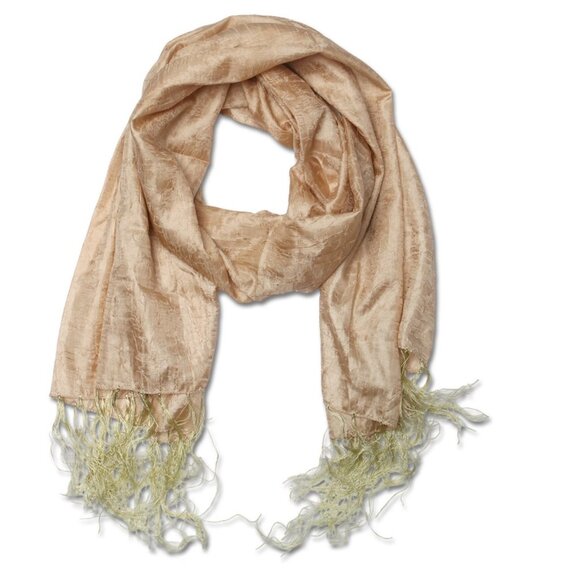 Silk Blend Textured Scarf Shawl Wrap Tassels Gold Yellow - Picture 7 of 8